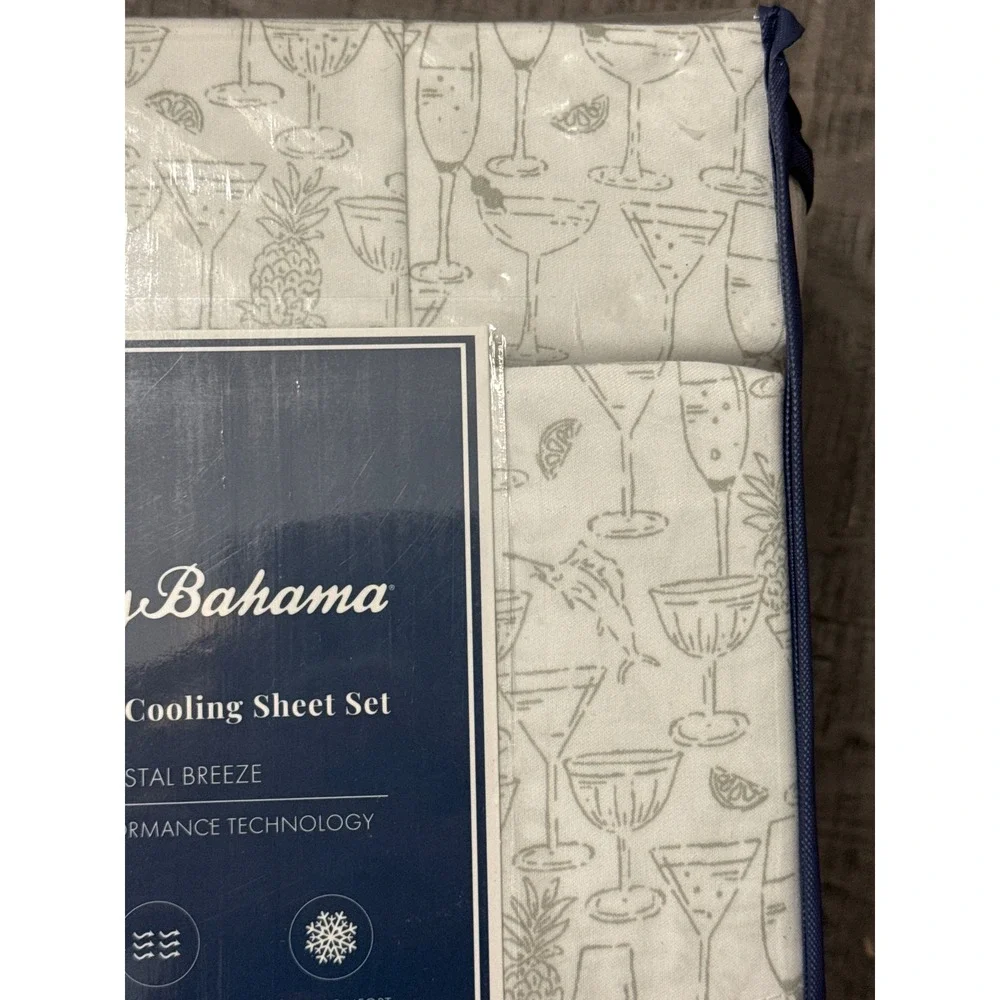 Tommy Bahama Coastal Breeze Full 6pc Cooling Sheet Set Island Time Grey Cocktail
